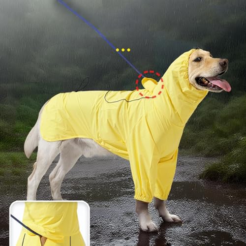 Davivian Regenmantel Für Hunde - Regenjacke für Hunde mit Zugseilöffnung und reflektierenden Streifen,Einstellbarer Poncho für Nachtsichtbarkeit in Größe Mittel Groß für Wanderungen und Regentag von Davivian