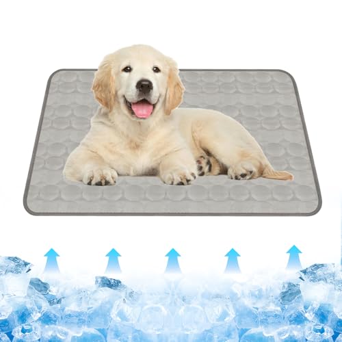Dawumin Kühlmatte Hund, Kühldecke Hund, Kühlmatte für Hunde und Katzen, Selbstkühlende Hundematte mit Gel, Haustier-Kühlmatte für Zuhause Unterwegs oder im Auto, Größe (70 x 55 cm) (Grau, L) von Dawumin