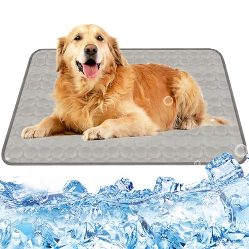 Dawumin Kühlmatte Hund, Kühldecke Hund, Kühlmatte für Hunde und Katzen, Selbstkühlende Hundematte mit Gel, Haustier-Kühlmatte für Zuhause Unterwegs oder im Auto, Größe (100 x 70 cm) (Grau, XL) von Dawumin