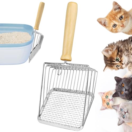 Dawumin Katzenklo Schaufel, Katzenstreuschaufel Metall, Katzenschaufel mit Holzgriff, Streuschaufel Katzenklo, Zweizonen-Lochabstand 5mm und 10mm, Cat Litter Scoop, Katzenstreu Schaufel für Katzenklo Dawumin Katzenklo Schaufel, Katzenstreuschaufel Metall, Katzenschaufel mit Holzgriff, Streuschaufel Katzenklo, Zweizonen-Lochabstand 5mm und 10mm, Cat Litter Scoop, Katzenstreu Schaufel für Katzenklo von Dawumin