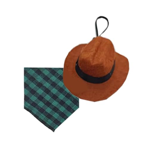 Dawutocap Checker Schal und Homburg Hut für Haustier Hals Dekorationen Party Dreieckstuch Hamster Schal Haustier Halstuch von Dawutocap