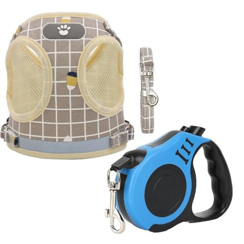 Katzengeschirr Mit Leine Ausbruchsicher, Verstellbares Katzengeschirr Ausbruchsicher, Harness Softgeschirr Für Katze Mit Reflektierenden Streifen, Geeignet Für Katzen Und Hunde (Khaki,S) von Dawwoti