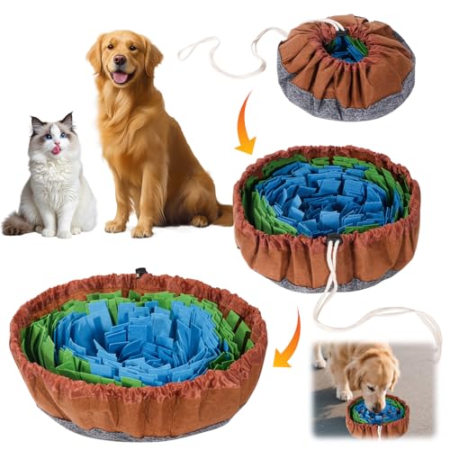 Daxguard Schnüffelmatte für Hunde – Langeweile Matte für Futter, Lernspielzeug, tragbar für den Innen- und Außenbereich, fördert natürliche Futtersuche für Katzen, Kaninchen und Hunde (Braun-Grün) von Daxguard
