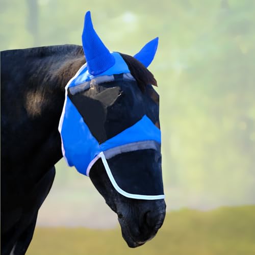 DayoVortex Fliegenmaske für Pferde mit Vorlockloch (Blau, L) von DayoVortex
