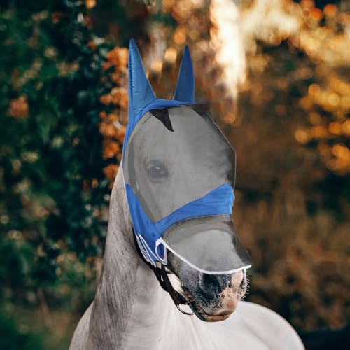Pferd Fliegenmaske Langnase mit Ohr UV-Schutz Pferd Sommer | Volle Größe (Dunkelblau, (Full) Large) von DayoVortex