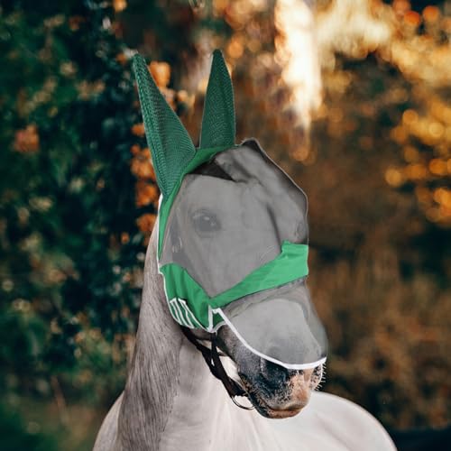 Pferd Fliegenmaske Langnase mit Ohr UV-Schutz Pferd Sommer | Volle Größe (Grün, (Full) Large) von DayoVortex