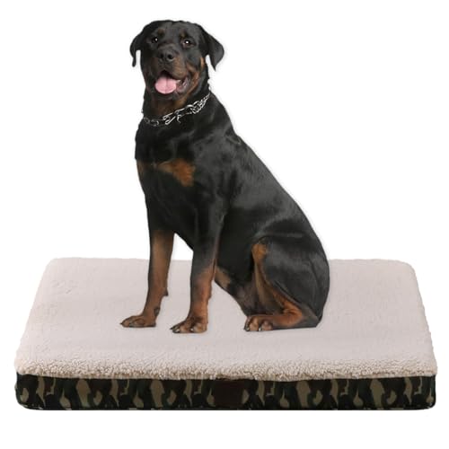 DaysU Hundebett für extra große Hunde, orthopädische Hundebetten mit abnehmbarem, waschbarem Bezug, XL-Eierkisten-Schaumstoff-Haustierbett-Matte, grünes Camo, geeignet für Hunde bis zu 100 kg, 111,8 x von DaysU