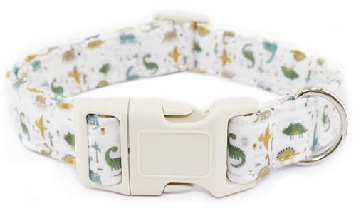 Dinosaurier-Hundehalsband für kleine Hunde, verstellbar, niedlicher Sommerdruck, Haustierhalsband, Welpenhalsband mit Schnellverschluss-Schnalle für Mädchen, Jungen, männliche Hunde, weißer Dinosaurier-Hundehalsband für kleine Hunde, verstellbar, niedlicher Sommerdruck, Haustierhalsband, Welpenhalsband mit Schnellverschluss-Schnalle für Mädchen, Jungen, männliche Hunde, weißer von Dayume