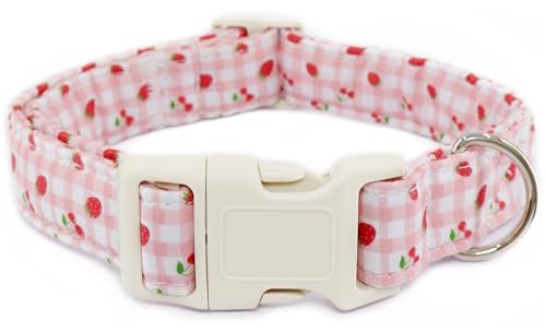 Erdbeer-Hundehalsband für mittelgroße Hunde, niedliches Frühlings-Rosa-kariert, verstellbar, für Mädchen, weiblich, Haustierhalsband, Welpenhalsband mit Schnellverschluss-Schnalle, kariert, Erdbeere-M Erdbeer-Hundehalsband für mittelgroße Hunde, niedliches Frühlings-Rosa-kariert, verstellbar, für Mädchen, weiblich, Haustierhalsband, Welpenhalsband mit Schnellverschluss-Schnalle, kariert, Erdbeere-M von Dayume