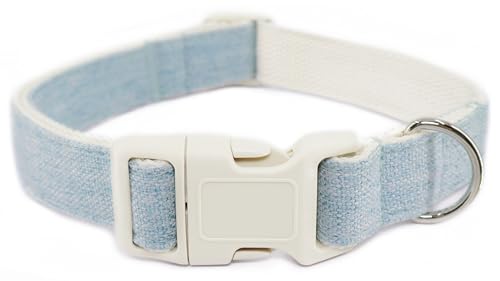 Hundehalsband aus Baumwollhanf, verstellbar, hellblau, weicher natürlicher Stoff mit Schnellverschluss, niedliche Hochzeits-Welpen-Halskette für kleine, mittelgroße und große Hunde, Hellblau-L Hundehalsband aus Baumwollhanf, verstellbar, hellblau, weicher natürlicher Stoff mit Schnellverschluss, niedliche Hochzeits-Welpen-Halskette für kleine, mittelgroße und große Hunde, Hellblau-L von Dayume