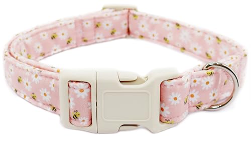 Hundehalsband mit Blumenmuster, verstellbar für kleine Hunde – niedliches Frühling-Sommer-Hundehalsband für Hündinnen, blühendes Blumenmuster, Baumwollhalsband mit Schnellverschluss-Schnalle, rosa von Dayume