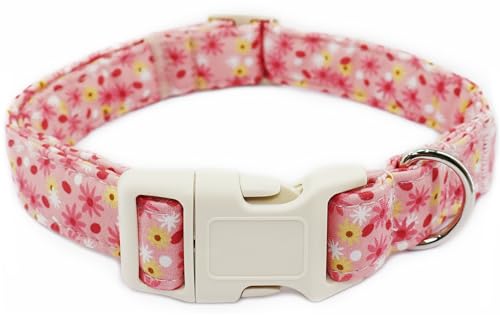 Hundehalsband mit Blumenmuster, verstellbar für kleine Hunde – niedliches Frühling-Sommer-Mädchen-Hundehalsband für Hündinnen, blühendes Blumenmuster, Baumwollhalsband mit Schnellverschluss-Schnalle Hundehalsband mit Blumenmuster, verstellbar für kleine Hunde – niedliches Frühling-Sommer-Mädchen-Hundehalsband für Hündinnen, blühendes Blumenmuster, Baumwollhalsband mit Schnellverschluss-Schnalle von Dayume