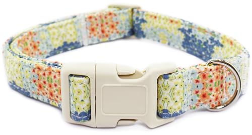 Hundehalsband mit Blumenmuster, verstellbar für kleine Hunde – niedliches Hundehalsband für Hündinnen, blühendes Blumenmuster, Baumwollhalsband mit Schnellverschluss-Schnalle, bunte kleine Blumen Hundehalsband mit Blumenmuster, verstellbar für kleine Hunde – niedliches Hundehalsband für Hündinnen, blühendes Blumenmuster, Baumwollhalsband mit Schnellverschluss-Schnalle, bunte kleine Blumen von Dayume