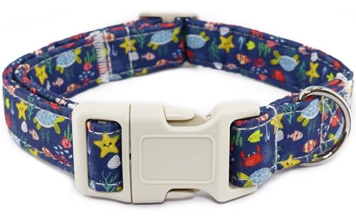 Hundehalsband mit Meeresmotiv, sommerliches buntes Meeresleben-Muster mit Schnellverschluss-Schnalle, verstellbares Hundehalsband für kleine Hunde, Jungen, Mädchen, Seestern, Goldfisch, blaue Hundehalsband mit Meeresmotiv, sommerliches buntes Meeresleben-Muster mit Schnellverschluss-Schnalle, verstellbares Hundehalsband für kleine Hunde, Jungen, Mädchen, Seestern, Goldfisch, blaue von Dayume