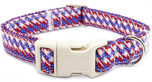 Hundehalsband zum 4. Juli, patriotisch, verstellbar, mit stilvollem USA-Design und weicher Haptik, rot-weiß-blauer Sternenhund, Zubehör für kleine, mittelgroße und große Hunde (XS-Flag II) von Dayume