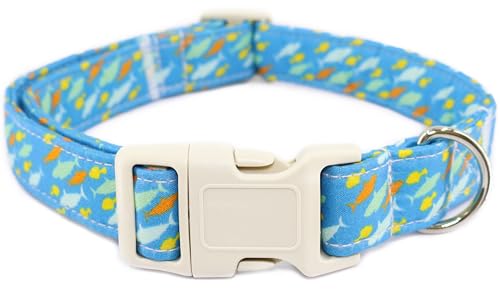 Sommer-Hundehalsband, blaues Hai-Welpenhalsband, langlebig, weiche Baumwolle, Haustier-Halsbänder mit Schnellverschluss-Schnalle, verstellbares Hundehalsband für weibliche kleine, mittelgroße und Sommer-Hundehalsband, blaues Hai-Welpenhalsband, langlebig, weiche Baumwolle, Haustier-Halsbänder mit Schnellverschluss-Schnalle, verstellbares Hundehalsband für weibliche kleine, mittelgroße und von Dayume