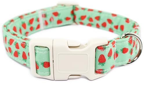 Sommer-Hundehalsband, grünes Erdbeer-Welpenhalsband, langlebig, weiche Baumwolle, Haustier-Halsbänder mit Schnellverschluss-Schnalle, verstellbares Halsband für weibliche kleine, mittelgroße und große Sommer-Hundehalsband, grünes Erdbeer-Welpenhalsband, langlebig, weiche Baumwolle, Haustier-Halsbänder mit Schnellverschluss-Schnalle, verstellbares Halsband für weibliche kleine, mittelgroße und große von Dayume