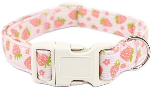 Sommer-Hundehalsband, rosa gestreift, Erdbeer-Welpenhalsband, langlebig, weiche Baumwolle, Haustier-Halsbänder mit Schnellverschluss-Schnalle, verstellbare Halsbänder für weibliche kleine, mittelgroße Sommer-Hundehalsband, rosa gestreift, Erdbeer-Welpenhalsband, langlebig, weiche Baumwolle, Haustier-Halsbänder mit Schnellverschluss-Schnalle, verstellbare Halsbänder für weibliche kleine, mittelgroße von Dayume
