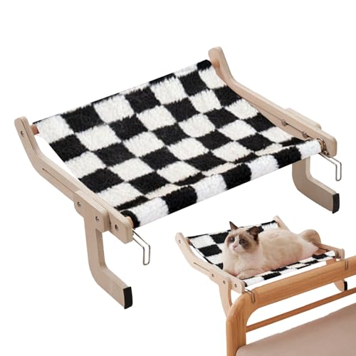 Dayysiuy Katzenhängematte für, Katzenbett, Katzensitz, Katzen-Hängematte, Sitz, Holzrahmen für große Katzen, einfach zu verstellendes Katzenbett für Bank, Nachttisch von Dayysiuy