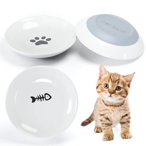 3 PCS Keramik-Katzennapf,(15cm Durchmesser) Futternapf für Katze,verhindert Ermüdung der Schnurrhaare,Flacher Katzenteller,Rutschfester Fressnapf für Katze (grau) von Dazhshun