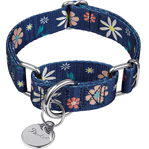 Dazzber Martingal Halsbänder für Hunde, Einstellbar-Heavy Duty- Weiche-Glatte-Leichtes Gehen Sie den Hund für Große/Klein Hunde (Mittlere, 2.5cm Breit, Dunkelblaue und Elegante Blume) von Dazzber