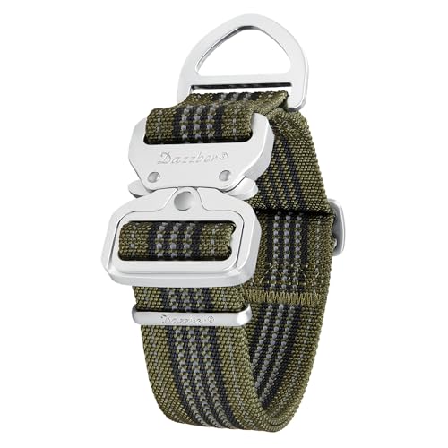 Martingale Hundehalsband, 3.8 cm breit, extra starkes Nylon, strapazierfähiges Hundehalsband mit 2-farbigen Streifen für mittelgroße bis XLgroße Hunde (XL, militärisches Grün und Grau) von Dazzber
