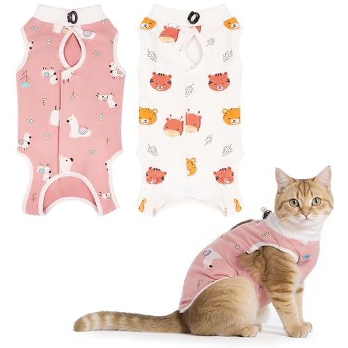 2pcs Cat Recovery Suit, Breathable Cat Surgery Recovery Suit, Anti Licking Clothes, Cat Onesie for Cats After Surgery, Cat Spay Recovery Suit Bdominal Wound Protector for Small Male Female Pets von Dazzroi