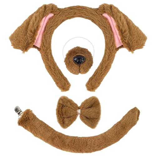 4-teiliges Pudding-Hunde-Kostüm-Zubehör-Set, lustiges Cosplay-Set mit pelzigen Hundeohren, Stirnband, Nasenschwanz, Fliege, Hundekostüm für Kinder und Erwachsene, Weltbuchtag, Halloween, Karneval 4-teiliges Pudding-Hunde-Kostüm-Zubehör-Set, lustiges Cosplay-Set mit pelzigen Hundeohren, Stirnband, Nasenschwanz, Fliege, Hundekostüm für Kinder und Erwachsene, Weltbuchtag, Halloween, Karneval von Dazzroi