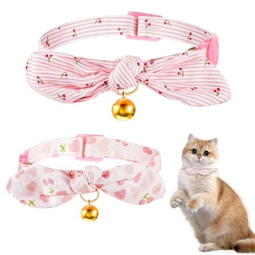 Katzenhalsbänder aus weicher Baumwolle mit abnehmbaren Glöckchen und handgebundenen Fliegen, verstellbare Kätzchen-Halsbänder, Schnellverschluss, Haustierhalsbänder für Katzen, Kätzchen, kleine Katzenhalsbänder aus weicher Baumwolle mit abnehmbaren Glöckchen und handgebundenen Fliegen, verstellbare Kätzchen-Halsbänder, Schnellverschluss, Haustierhalsbänder für Katzen, Kätzchen, kleine von Dazzroi