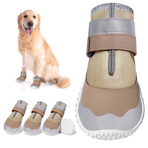 DcOaGt Hundeschuhe, mittelgroße Hunde, Netzgewebe, atmungsaktive Hundestiefel und Pfotenschutz für heißen Gehweg, Sommer, Winter, Schnee, 360°-rutschfeste Hundeschuhe mit reflektierenden Streifen zum von DcOaGt
