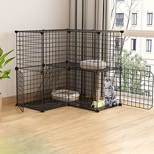 Katzenkäfig Katzengehege Auslaufgitter Laufkäfig Hasen Hamster Welpenauslauf für Kaninchen mit Tür und Leiter DIY Kleintierkäfig Portable Metalldraht Yard Fence Outdoor von Ddasam