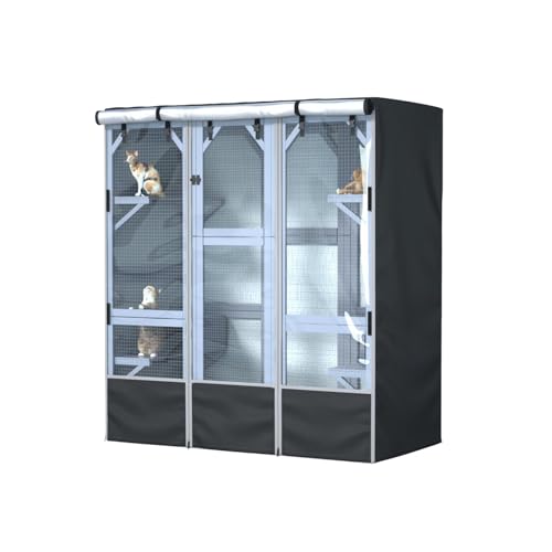 Katzenhausabdeckung für den Außenbereich, 600D, strapazierfähig, wasserdicht, vollständige Abdeckung, große Katzenhausabdeckung, begehbare Katzenkäfigabdeckung, L 160 x B 76 x H 178 cm (nur Abdeckung) von Ddeman