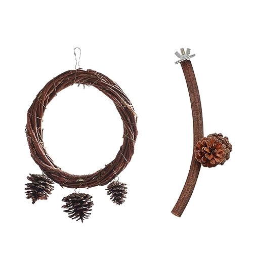 Vogelsitzstange, natürlicher Baum, Weinholz, Schaukelständer, Tannenzapfen, ungiftig, Papageienspielzeug, stabile Scheuerstation, Käfigzubehör von Ddujbtp