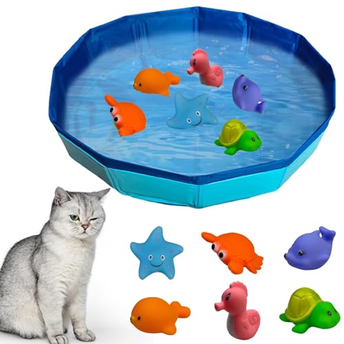 DePro Katzenpool, mit Fisch Wasser Spielzeug Faltbarer Pool 50x10 cm Katzen Pool, Interaktives Wasserspielzeug, Tragbares Katzen Hundepool für Katzen und Hunde zum Spielen Baden Verwendet von DePro