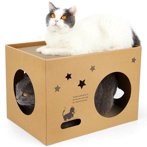 Katzenhaus aus Karton, 43,2 x 30,5 x 30,5 cm (L x B x H), großes Katzenkratzbett für Indoor-Katzen, mit 2 Kratzpads, für Kaninchen/Katzen, Tiere von Deamoser