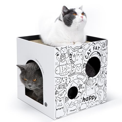 Katzenhaus aus Karton mit 2 Kratzunterlagen, 43,2 cm L x 30,5 cm B x 30,5 cm H, große Katzenkratzer, Lounge-Bett für Indoor-Katzen, Katzenkratzbrett und Katzenkratzbox für Hasen/Katzen, Tiere Katzenhaus aus Karton mit 2 Kratzunterlagen, 43,2 cm L x 30,5 cm B x 30,5 cm H, große Katzenkratzer, Lounge-Bett für Indoor-Katzen, Katzenkratzbrett und Katzenkratzbox für Hasen/Katzen, Tiere von Deamoser