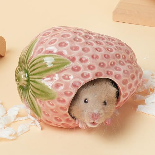 Deapeey Keramik-Hamster-Versteck, Erdbeer-Zwerghamsterhaus, Meerschweinchen-Lebensraum, Dekoration, Versteck für Rennmäuse, kühles Bett für alle Jahreszeiten, Rosa Deapeey Keramik-Hamster-Versteck, Erdbeer-Zwerghamsterhaus, Meerschweinchen-Lebensraum, Dekoration, Versteck für Rennmäuse, kühles Bett für alle Jahreszeiten, Rosa von Deapeey