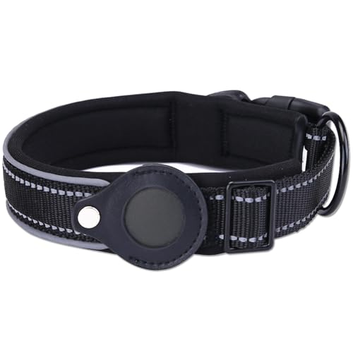 Airtag Hundehalsband, 38-45cm Reflektierendes Halsband, Airtag Halsband Hund, Halsband Airtag Hund, Hundehalsband Welpen, Airtag Halsband Für Kleine Bis Große Hunde -Größe M (Schwarz) von Deautie