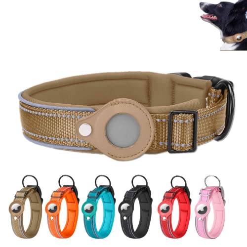 Airtag Hundehalsband, 38-45cm Reflektierendes Halsband, Airtag Halsband Hund, Halsband Airtag Hund, Hundehalsband Welpen, Apple Airtag Halsband Für Kleine Bis Große Hunde -Größe M (Khaki) von Deautie