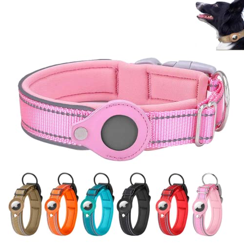 Airtag Hundehalsband, 38-45cm Reflektierendes Halsband, Airtag Halsband Hund, Halsband Airtag Hund, Hundehalsband Welpen, Apple Airtag Halsband Für Kleine Bis Große Hunde - Größe M (Rosa) von Deautie