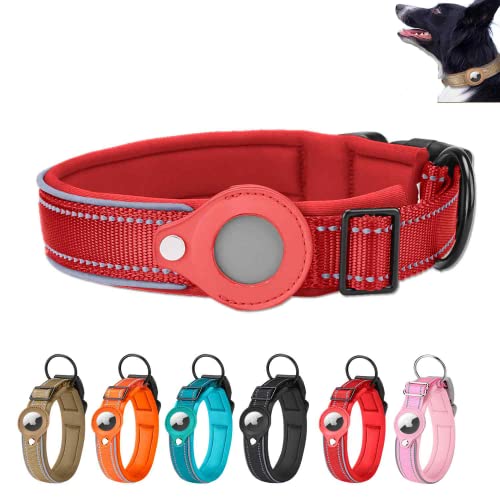 Airtag Hundehalsband, 38-45cm Reflektierendes Halsband, Airtag Halsband Hund, Halsband Airtag Hund, Hundehalsband Welpen, Apple Airtag Halsband Für Kleine Bis Große Hunde - Größe M (Rot) von Deautie