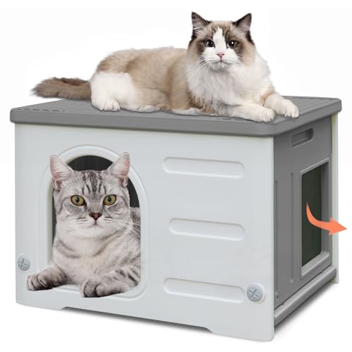Deblue Katzenhaus aus Kunststoff für drinnen und draußen, wasserdichtes Wildkatzenhaus mit Fluchttür, Stabiler Haustierunterstand für Katzen, Welpen, Kaninchen, einfach zu montieren und zu reinigen, Deblue Katzenhaus aus Kunststoff für drinnen und draußen, wasserdichtes Wildkatzenhaus mit Fluchttür, Stabiler Haustierunterstand für Katzen, Welpen, Kaninchen, einfach zu montieren und zu reinigen, von Deblue