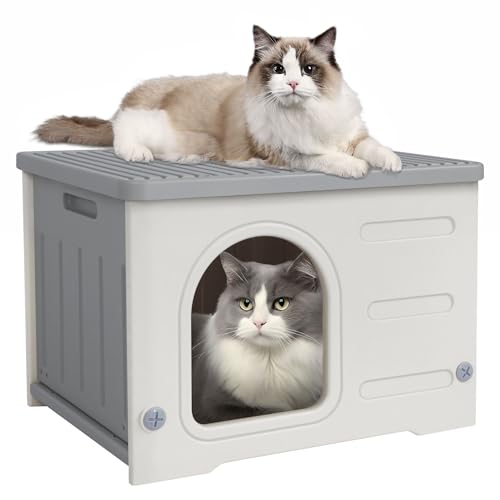 Deblue Katzenhaus aus Kunststoff für drinnen und draußen, wetterfestes Katzenhaus für wilde Katzen, einzigartiger Katzenschutz für kleines Haustier, geräumig, einfach zu montieren, Grau Deblue Katzenhaus aus Kunststoff für drinnen und draußen, wetterfestes Katzenhaus für wilde Katzen, einzigartiger Katzenschutz für kleines Haustier, geräumig, einfach zu montieren, Grau von Deblue