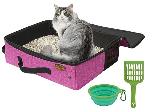 Deblue Tragbare Katzentoilette mit Deckel, faltbare Katzentoilette für mittelgroße Katzen und Kätzchen, auslaufsicher, zusammenklappbar, Katzentoilette, für einfaches Reisen mit Katzen, Rosa, M von Deblue