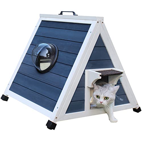 Deblue Wetterfestes Katzenhaus für Wildkatzen, Kleines Katzenhaus für Katzen im Freien, einzigartiges Katzenhaus aus Holz mit Fluchttür, Klares Fenster passt für kleine Haustiere - Blau Deblue Wetterfestes Katzenhaus für Wildkatzen, Kleines Katzenhaus für Katzen im Freien, einzigartiges Katzenhaus aus Holz mit Fluchttür, Klares Fenster passt für kleine Haustiere - Blau von Deblue