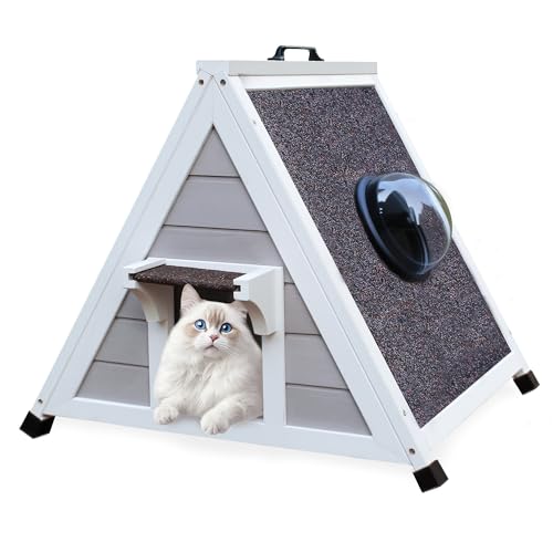 Deblue Wetterfestes Katzenhaus für Wildkatzen, Outdoor-Katzenhaus für kleine Katzen, einzigartiges Katzenhaus aus Holz mit Fluchttür, Klares Fenster passt für kleine Haustiere - Grau Deblue Wetterfestes Katzenhaus für Wildkatzen, Outdoor-Katzenhaus für kleine Katzen, einzigartiges Katzenhaus aus Holz mit Fluchttür, Klares Fenster passt für kleine Haustiere - Grau von Deblue
