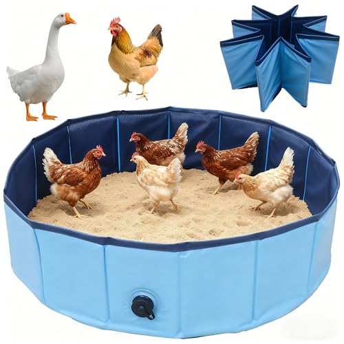 Hühnerstaub-Badewanne, Hühnerhaus-Reinigungsbehälter, Staubbad für Hühner, Ente, Gans, unverzichtbares Hühnerstall-Zubehör, 100 % wasserdicht, faltbares Design, 81,3 cm D x 20,3 cm H, von Deblue