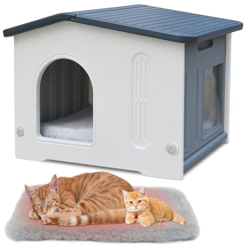 Katzenhaus aus Kunststoff, wetterfest, für den Innen- und Außenbereich, Wildkatzenhaus mit Fluchttür und weicher Matte, Katzenhaus für draußen für kleines Haustier, geräumig, leicht zu montieren - Katzenhaus aus Kunststoff, wetterfest, für den Innen- und Außenbereich, Wildkatzenhaus mit Fluchttür und weicher Matte, Katzenhaus für draußen für kleines Haustier, geräumig, leicht zu montieren - von Deblue