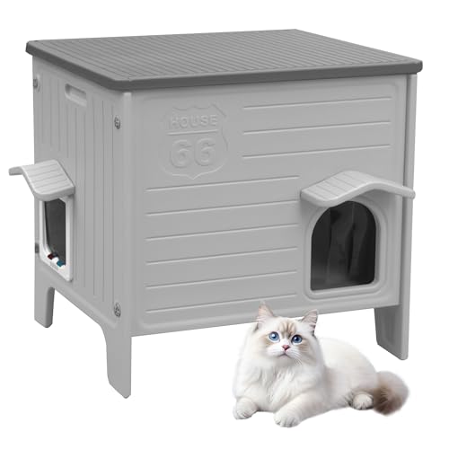 Katzenhaus für den Außenbereich, wetterfest, Kunststoff, Katzenhäuser mit Fluchttür, für den Innenbereich, wasserdicht, für Welpen, Kaninchen, Grau von Deblue