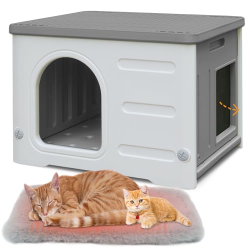 Wasserdichtes Katzenhaus für Katzen im Freien, Kunststoff Feral Katzenhaus mit Fluchttür und weicher Matte, großes Indoor-Katzenhaus für mehrere Katzen - Grau Wasserdichtes Katzenhaus für Katzen im Freien, Kunststoff Feral Katzenhaus mit Fluchttür und weicher Matte, großes Indoor-Katzenhaus für mehrere Katzen - Grau von Deblue